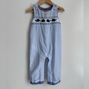 Lil Cactus Smocked Whale Blue White 18 - 24 months Boys Overall One Piece Outfit
